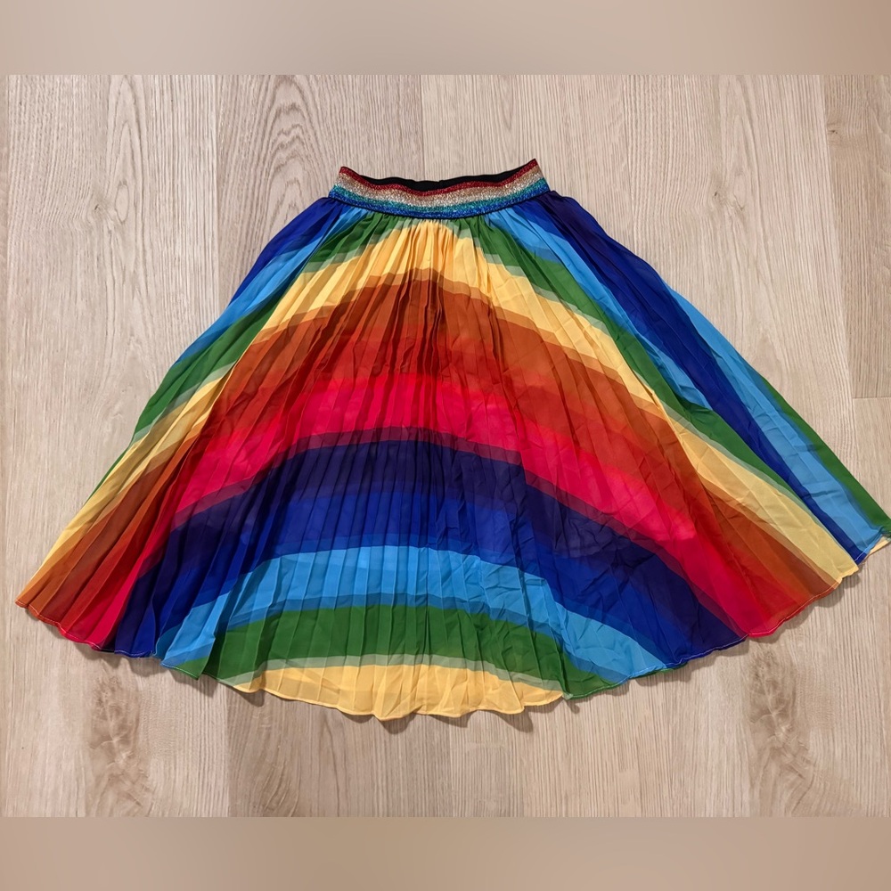 Lola and the Boys Rainbow Pleated Midi Skirt - Multicolor